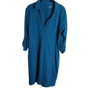 Three Dots Roll Tab Sleeve Teal Sweater Dress